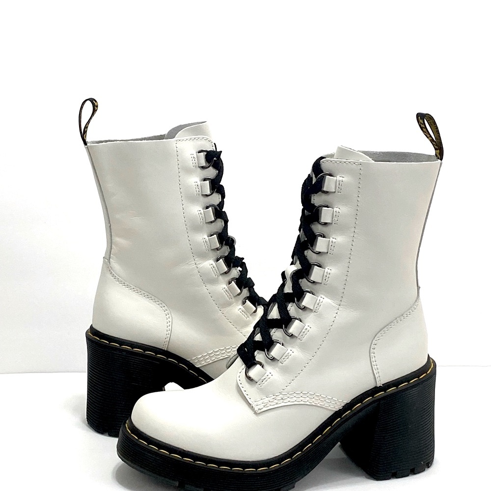 - NEW DR MARTENS CHESNEY LEATHER FLARED HEEL LACE UP BOOTS - Picture 4 of 11